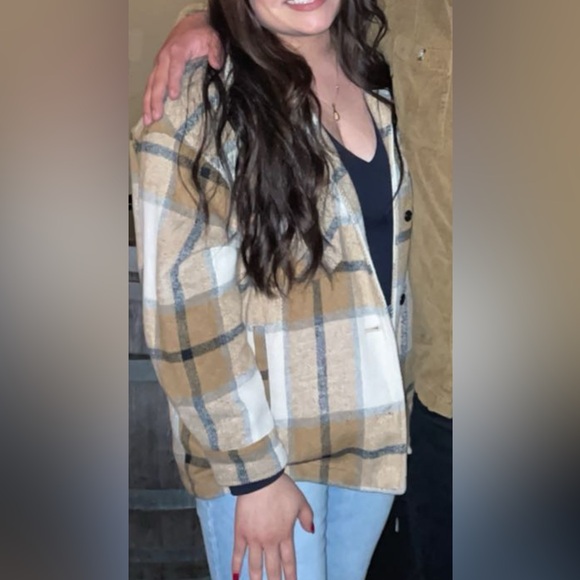 Women’s Plaid Jacket in Mustard, Cream & White - Picture 2 of 2